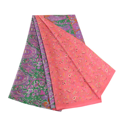 Sanskriti Vintage Sarees Pink Printed Pure Silk Sari Soft Floral Craft Sustainable Fabric
