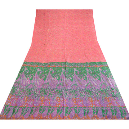 Sanskriti Vintage Sarees Pink Printed Pure Silk Sari Soft Floral Craft Sustainable Fabric