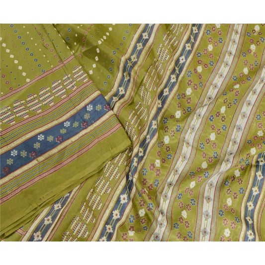 Sanskriti Vintage Sarees From India Green Blend Silk Printed Floral Craft Sustainable Fabric