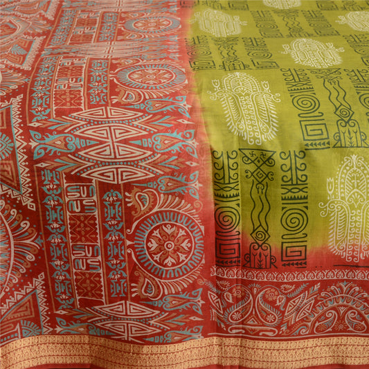 Санскритские винтажные сари из чистого зеленого шелка с принтом в виде сари с цветочным рисунком, мягкая ткань для рукоделия, устойчивая к истиранию