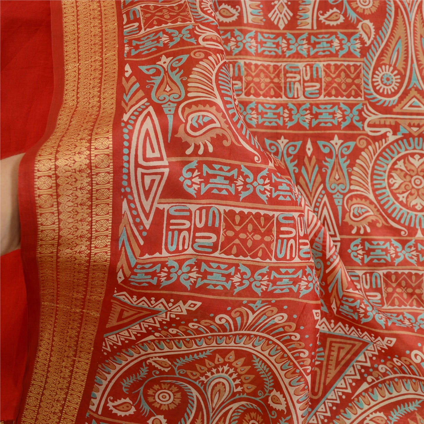 Sanskriti Vintage Sarees Green Pure Silk Printed Sari Floral Soft Craft Sustainable Fabric