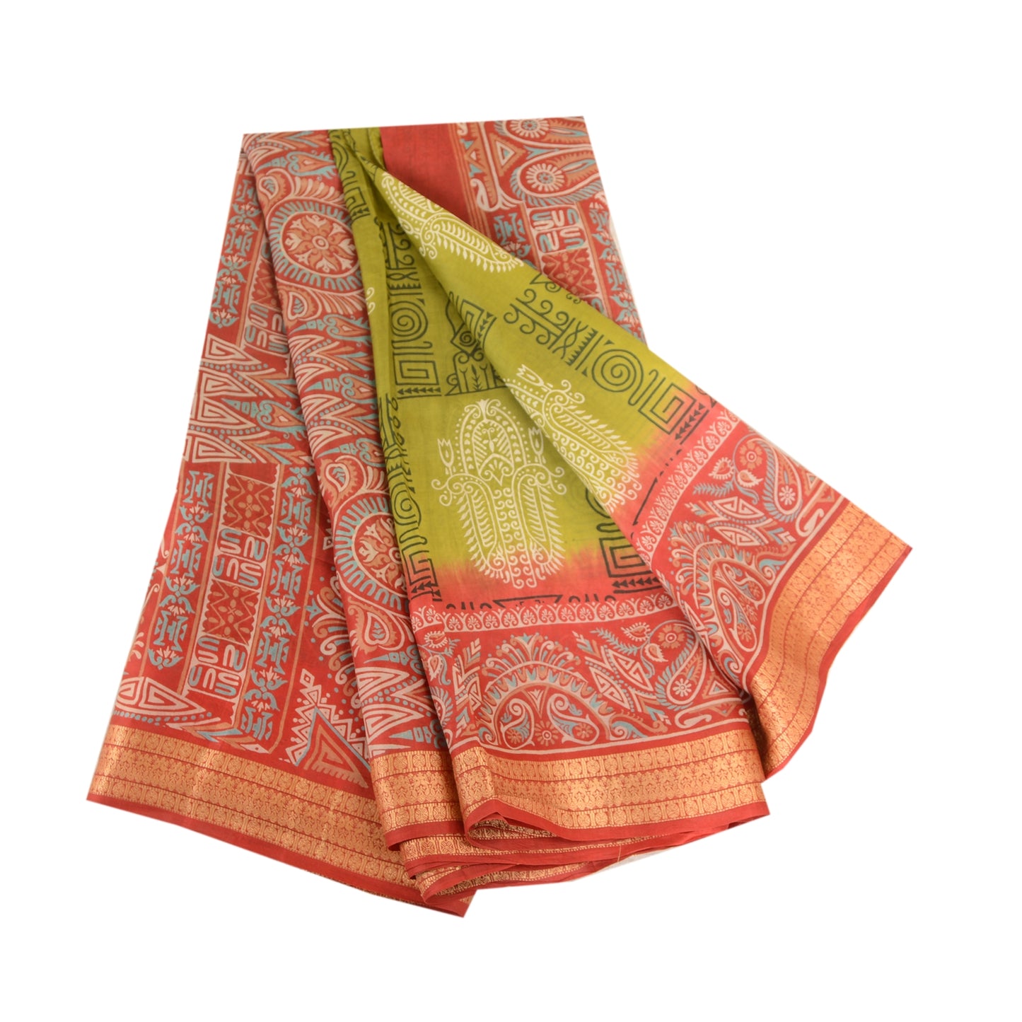 Sanskriti Vintage Sarees Green Pure Silk Printed Sari Floral Soft Craft Sustainable Fabric
