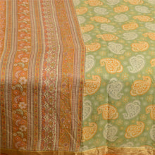Load image into Gallery viewer, Sanskriti Vintage Sarees Green Zari Border Printed Pure Silk Sari Craft Fabric
