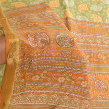 Load image into Gallery viewer, Sanskriti Vintage Sarees Green Zari Border Printed Pure Silk Sari Craft Fabric
