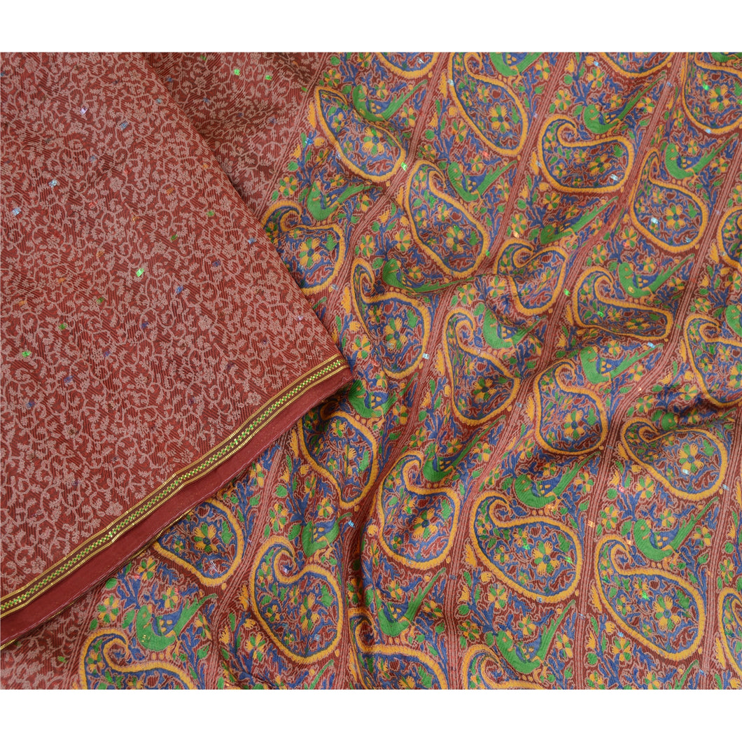 Sanskriti Vintage Sarees Indian Red Pure Silk Printed Woven Sari Craft Fabric