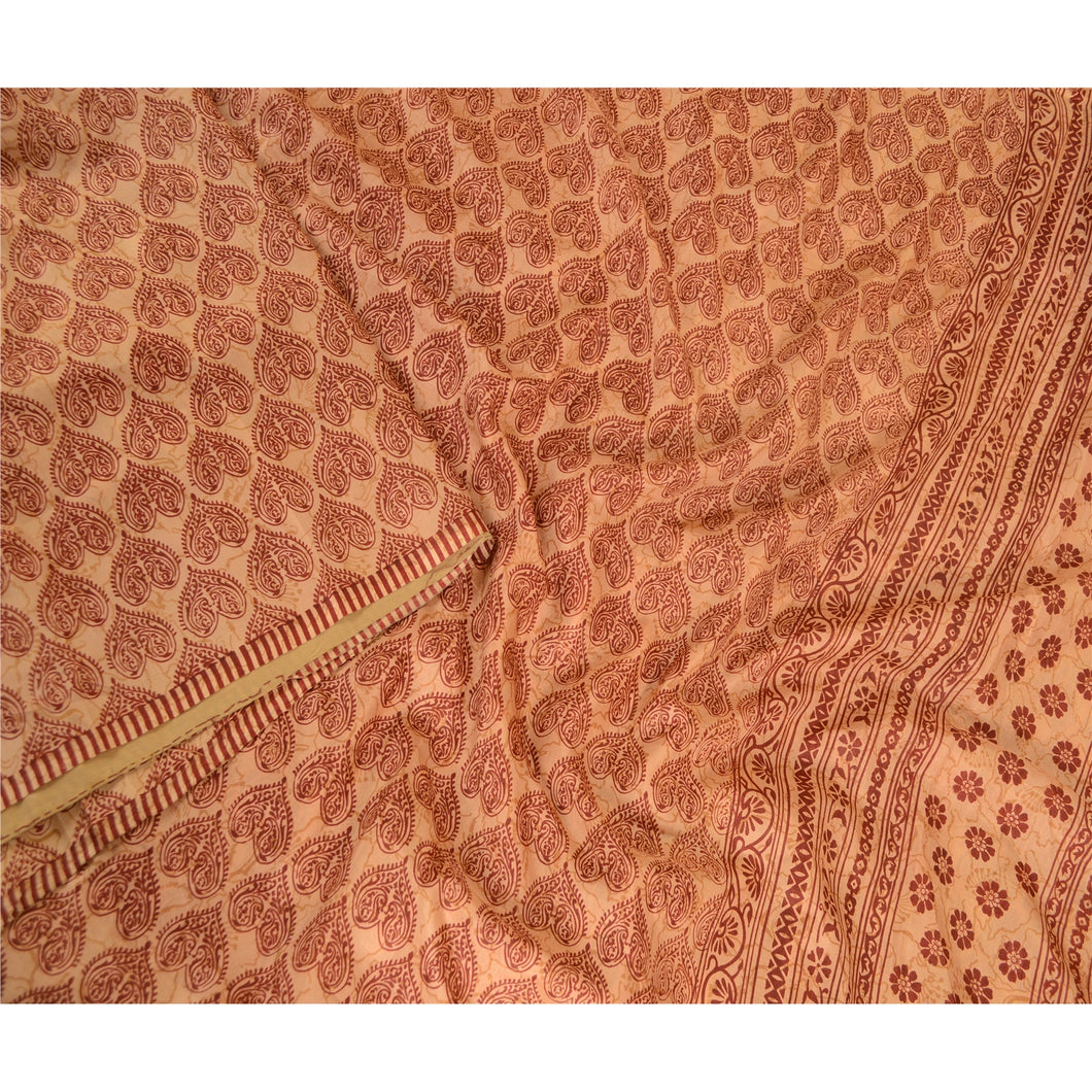 Sanskriti Vintage Sarees Salted Caramel Pure Silk Printed Sari Soft Craft Fabric