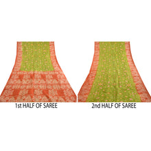 Load image into Gallery viewer, Sanskriti Vintage Sarees Green Batik Printed Pure Silk Sari Soft Craft Fabric
