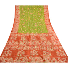 Load image into Gallery viewer, Sanskriti Vintage Sarees Green Batik Printed Pure Silk Sari Soft Craft Fabric
