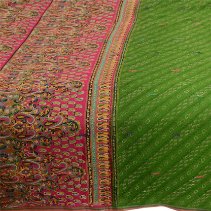Sanskriti Vintage Sarees Indian Green Pure Silk Printed Woven Sari Craft Sustainable Fabric