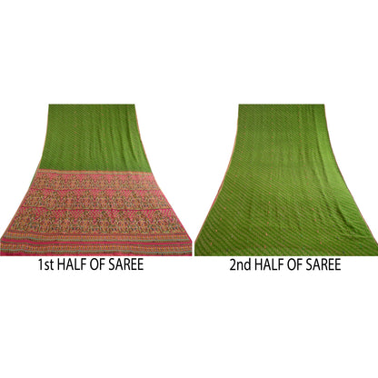 Sanskriti Vintage Sarees Indian Green Pure Silk Printed Woven Sari Craft Sustainable Fabric
