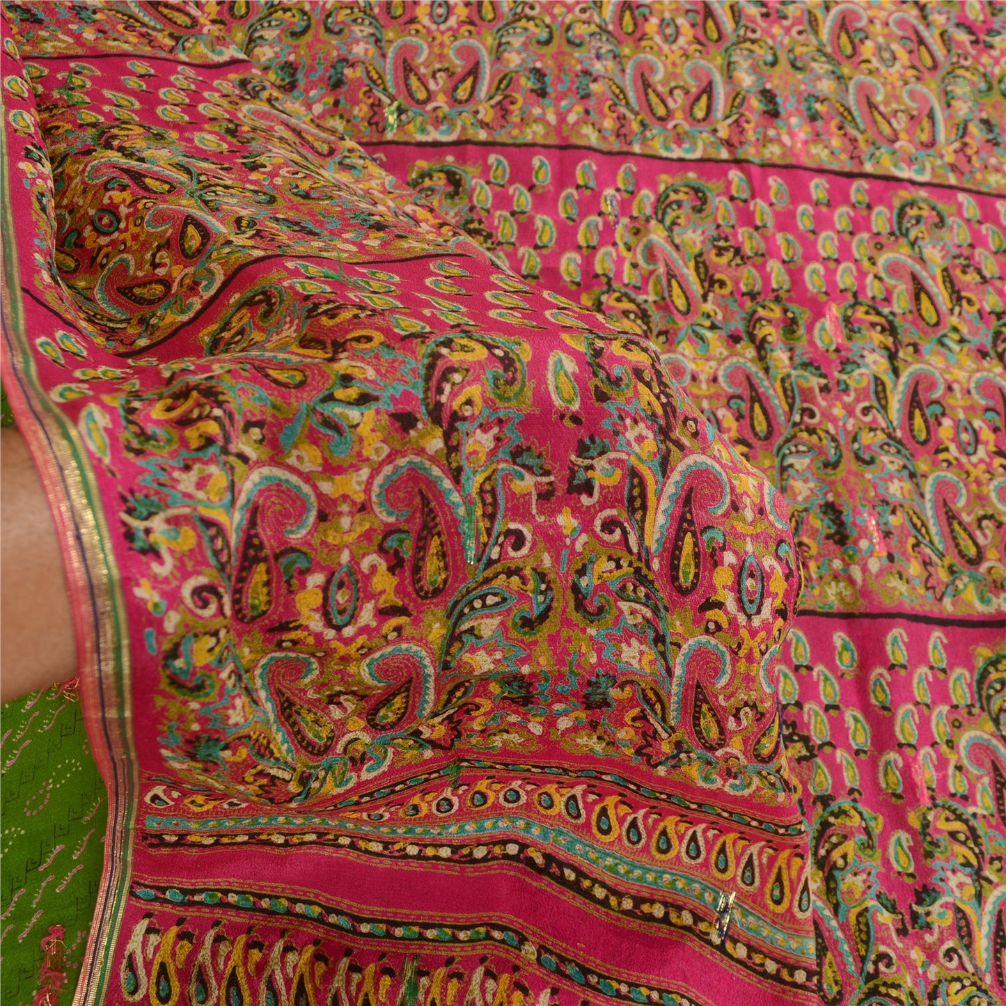 Sanskriti Vintage Sarees Indian Green Pure Silk Printed Woven Sari Craft Sustainable Fabric