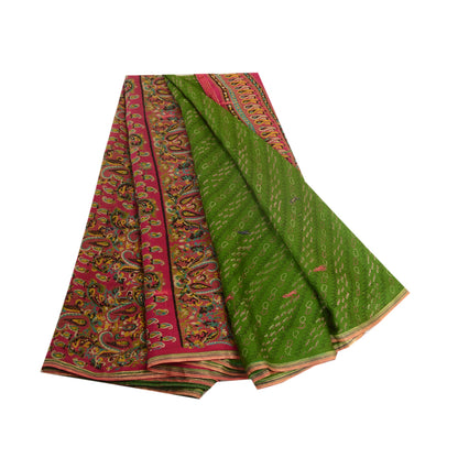Sanskriti Vintage Sarees Indian Green Pure Silk Printed Woven Sari Craft Sustainable Fabric
