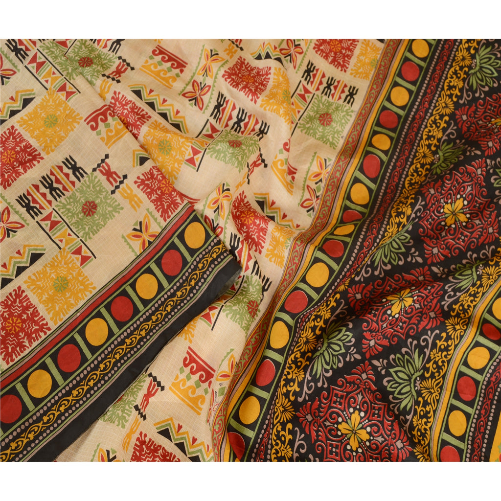 Sanskriti Vintage Sarees Multi Indian 100% Pure Silk Printed Sari Craft Sustainable Fabric