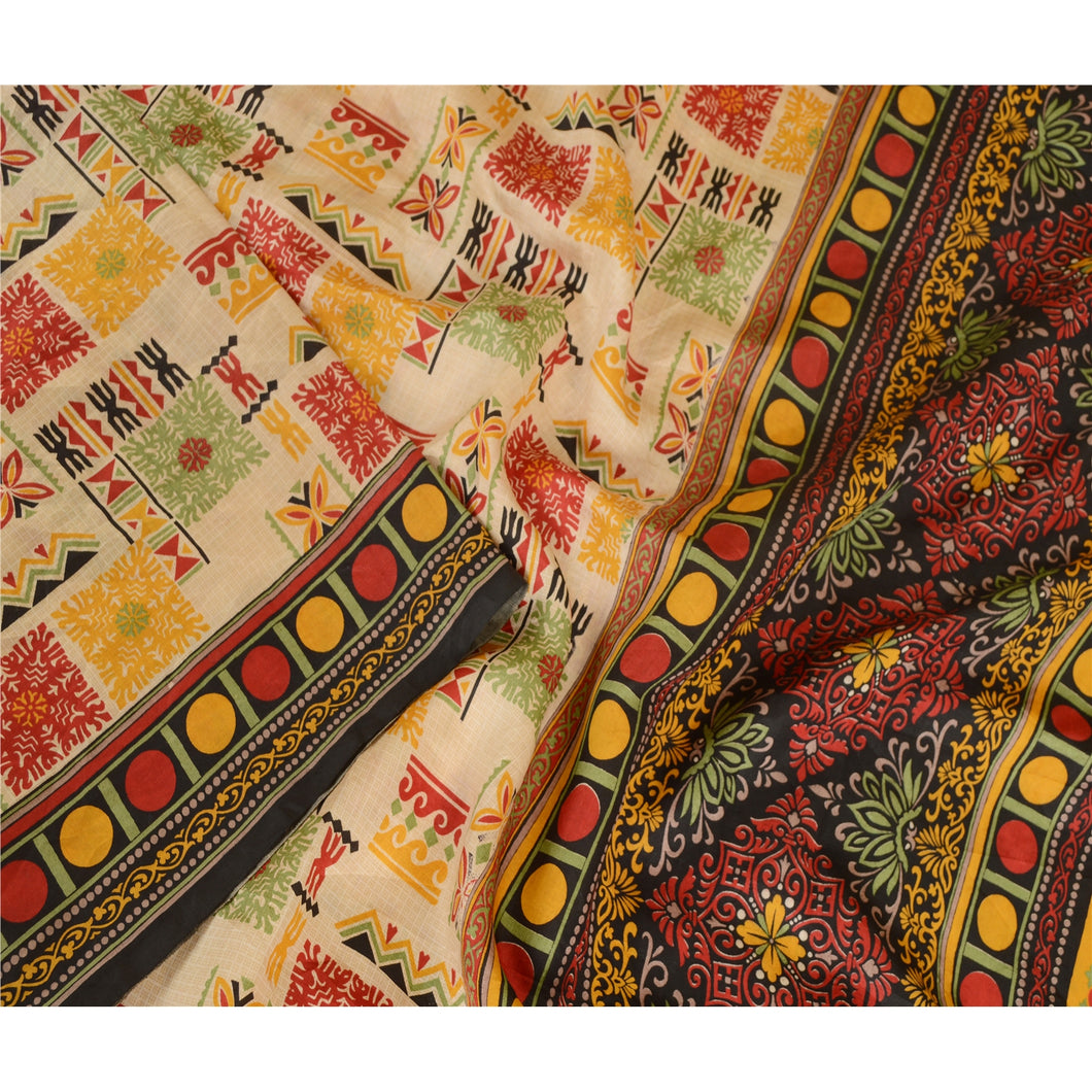 Sanskriti Vintage Sarees Multi Indian 100% Pure Silk Printed Sari Craft Fabric