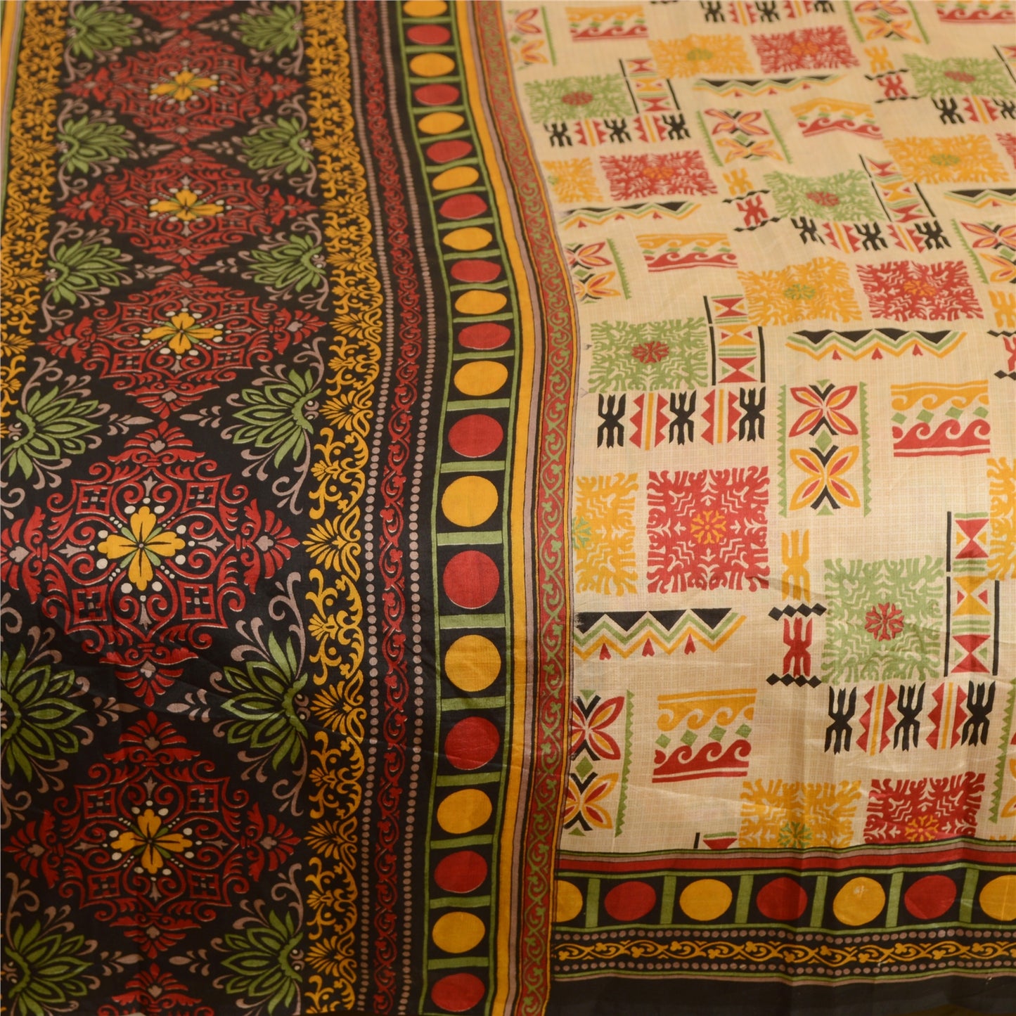 Sanskriti Vintage Sarees Multi Indian 100% Pure Silk Printed Sari Craft Sustainable Fabric