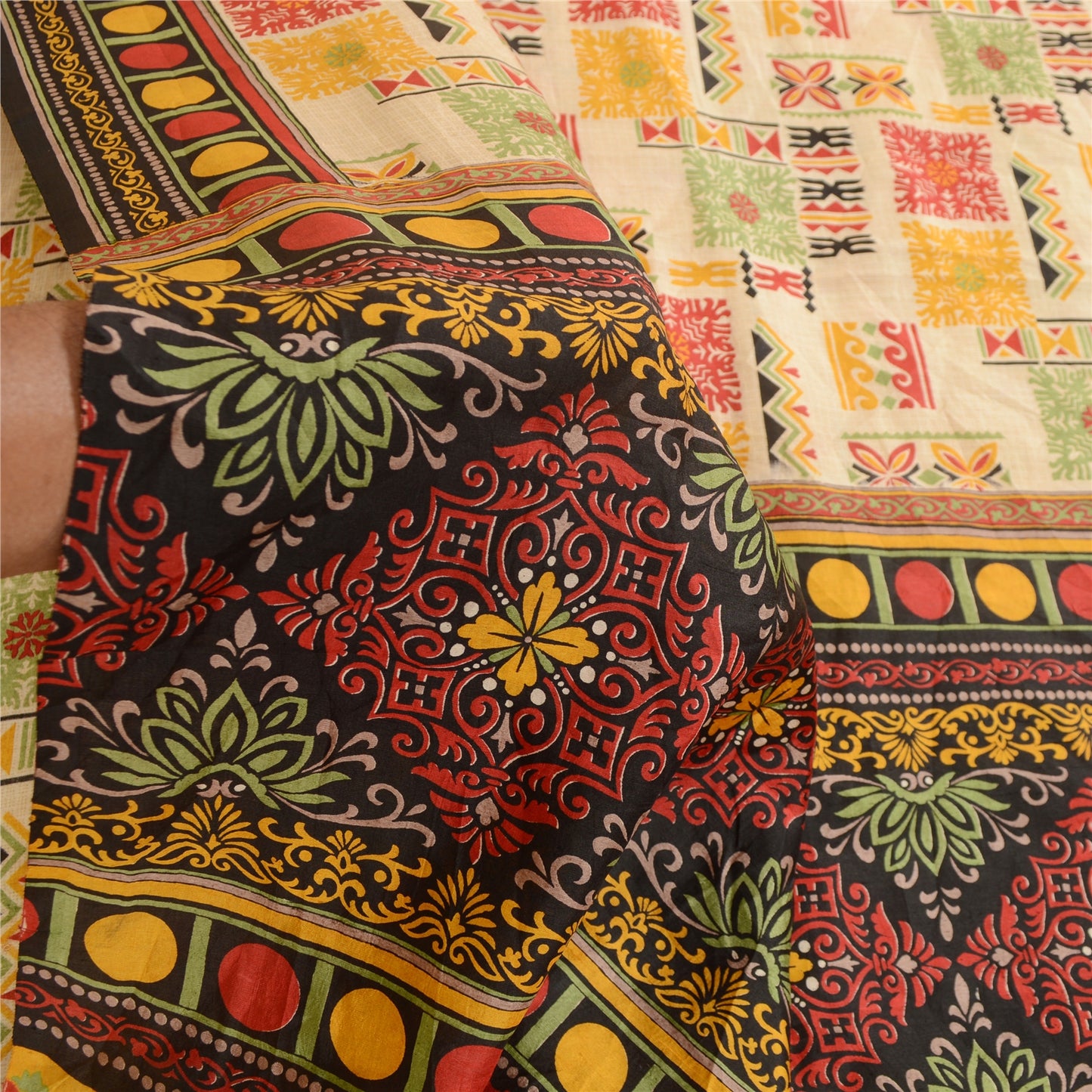 Sanskriti Vintage Sarees Multi Indian 100% Pure Silk Printed Sari Craft Sustainable Fabric