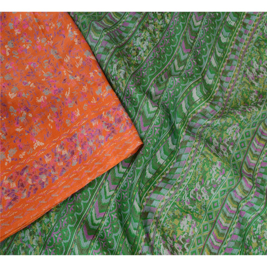 Sanskriti Vintage Sarees Indian Orange Pure Silk Printed Sari Soft Craft Sustainable Fabric