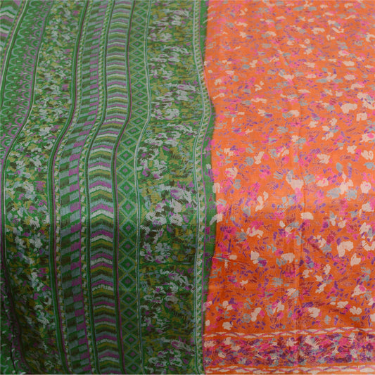 Sanskriti Vintage Sarees Indian Orange Pure Silk Printed Sari Soft Craft Sustainable Fabric