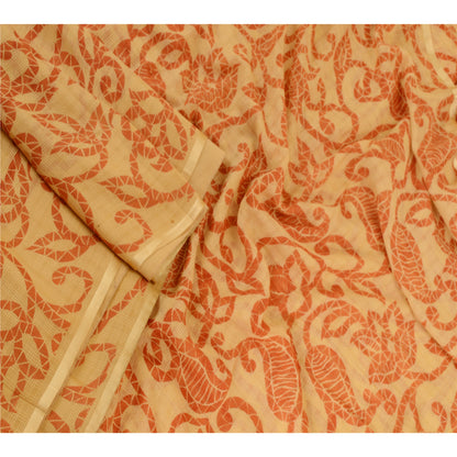 Sanskriti Vintage Sarees Beige Kota Doria Pure Silk Printed Sari Craft Sustainable Fabric