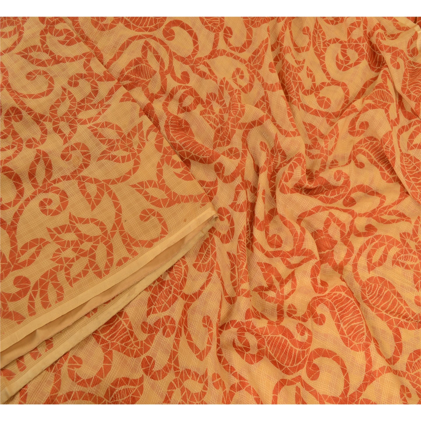 Sanskriti Vintage Sarees Beige Kota Doria Pure Silk Printed Sari Craft Sustainable Fabric