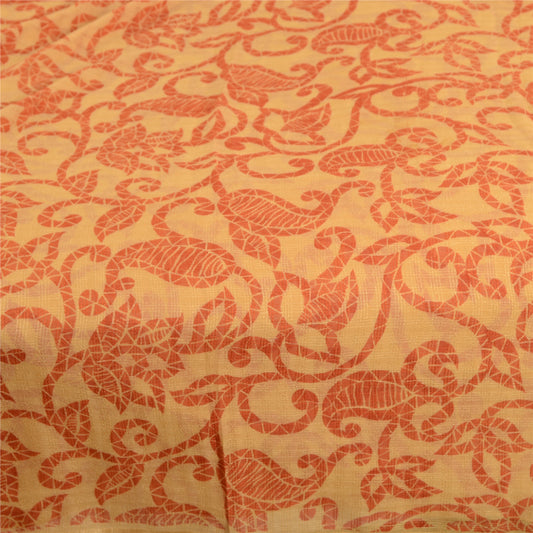 Sanskriti Vintage Sarees Beige Kota Doria Pure Silk Printed Sari Craft Sustainable Fabric