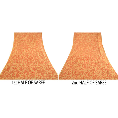 Sanskriti Vintage Sarees Beige Kota Doria Pure Silk Printed Sari Craft Sustainable Fabric