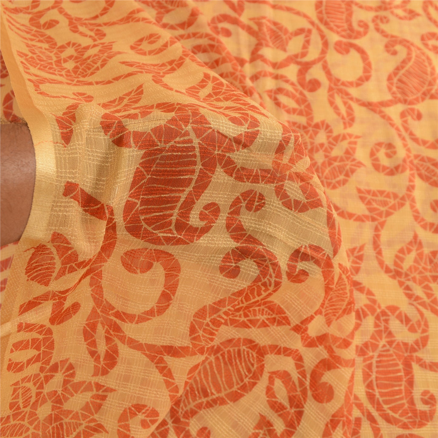 Sanskriti Vintage Sarees Beige Kota Doria Pure Silk Printed Sari Craft Sustainable Fabric