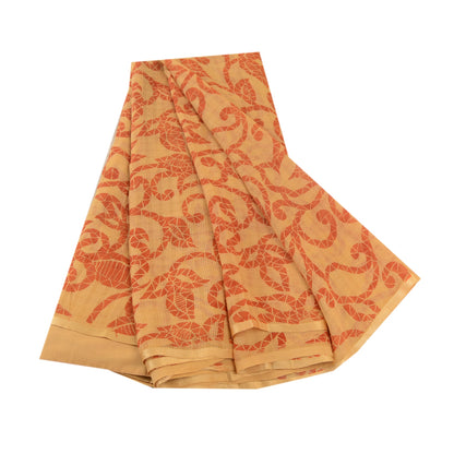 Sanskriti Vintage Sarees Beige Kota Doria Pure Silk Printed Sari Craft Sustainable Fabric