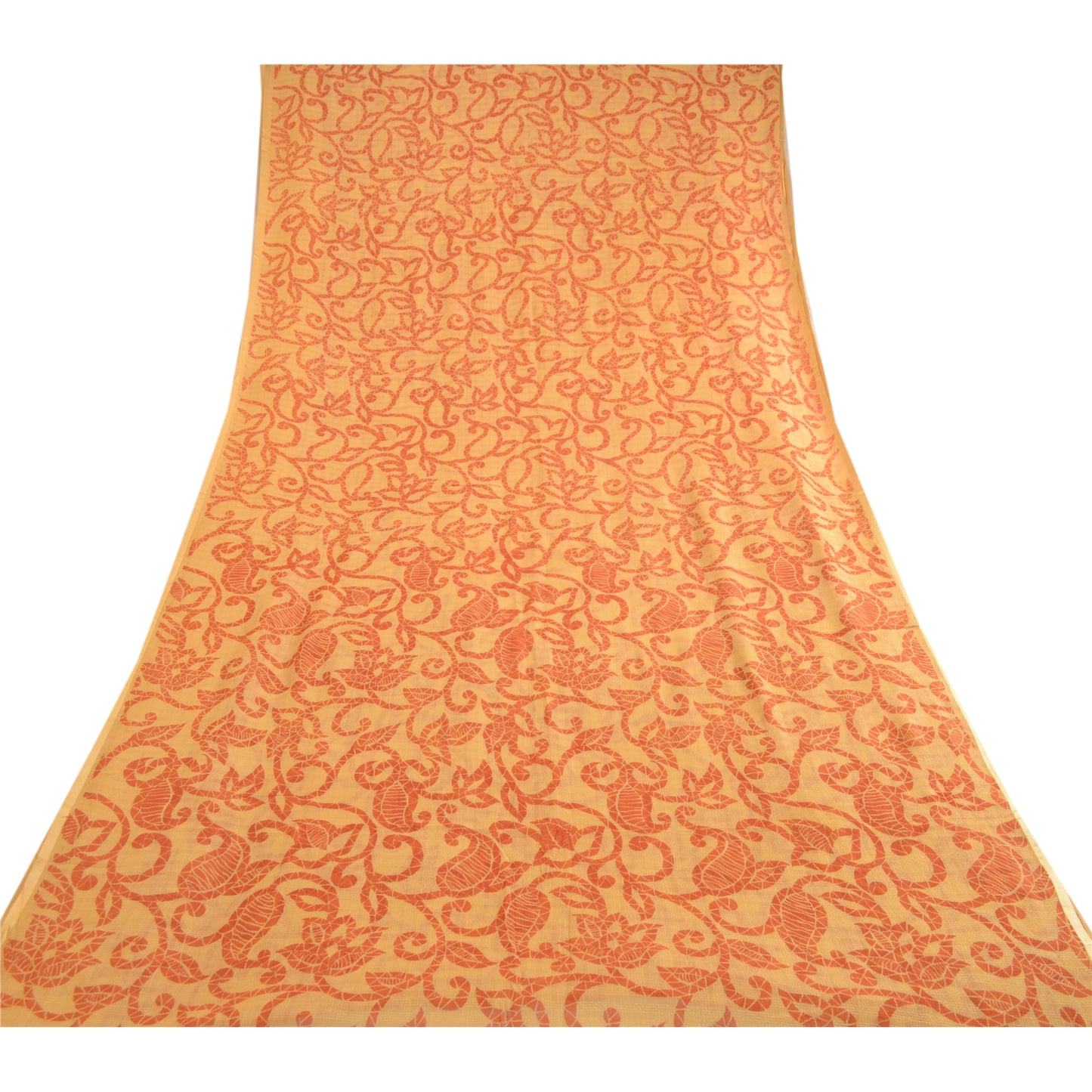 Sanskriti Vintage Sarees Beige Kota Doria Pure Silk Printed Sari Craft Sustainable Fabric