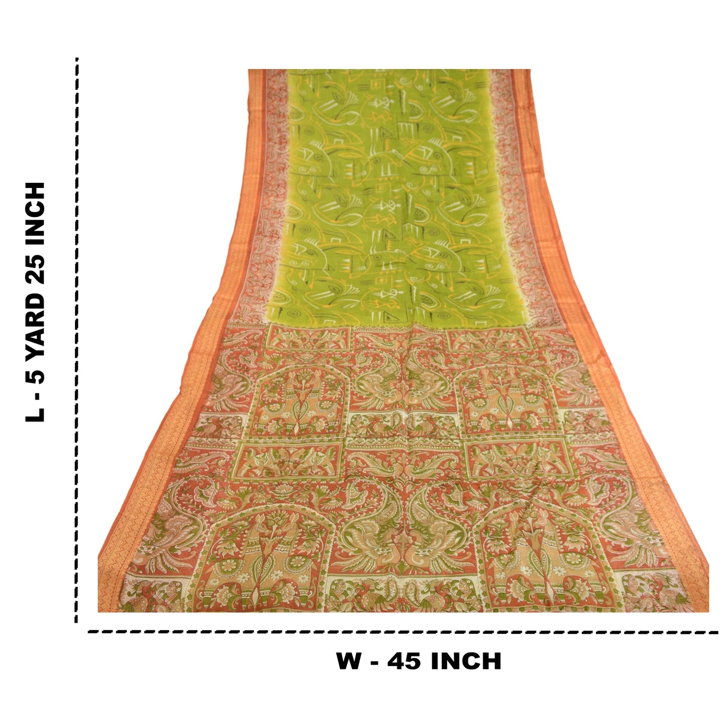 Sanskriti Vintage Sarees Women Peacock Printed Green Pure Silk Sari Craft Sustainable Fabric