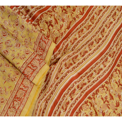 Sanskriti Vintage Sarees From India Beige Printed Pure Silk Sari Craft Sustainable Fabric