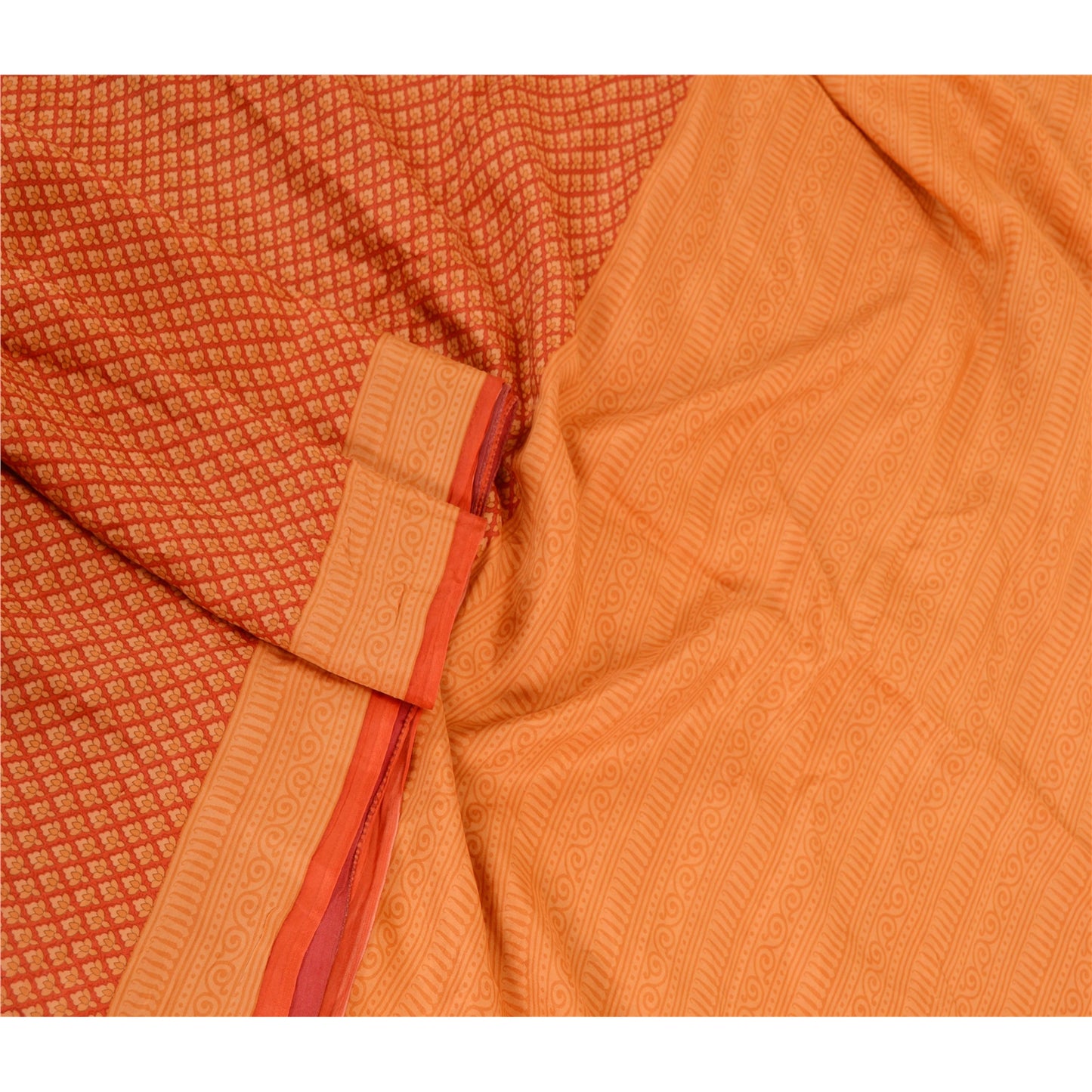 Sanskriti Vintage Sarees Indian Red Printed Pure Silk Sari Soft 5yd Craft Sustainable Fabric