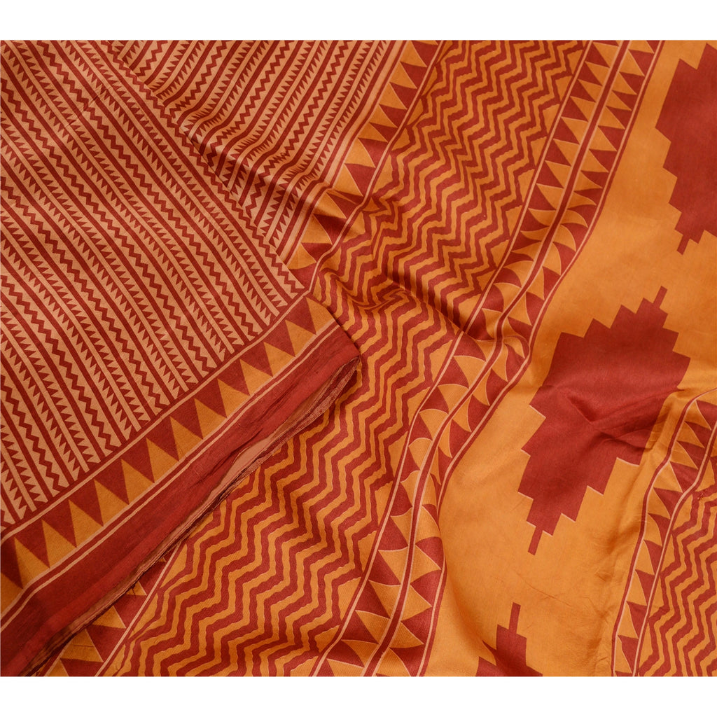 Sanskriti Vintage Sarees From India Red 100% Pure Silk Printed Sari Craft Sustainable Fabric