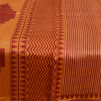 Sanskriti Vintage Sarees From India Red 100% Pure Silk Printed Sari Craft Sustainable Fabric