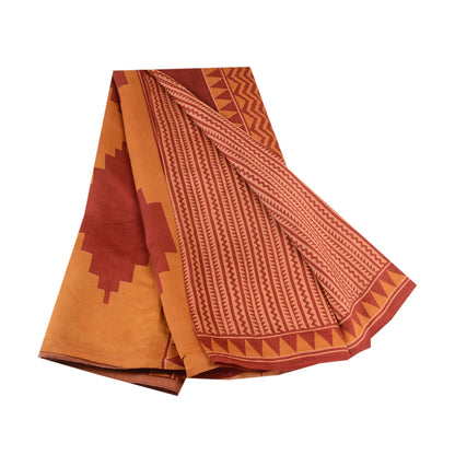 Sanskriti Vintage Sarees From India Red 100% Pure Silk Printed Sari Craft Sustainable Fabric