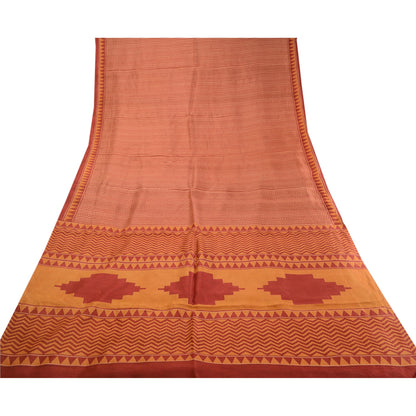 Sanskriti Vintage Sarees From India Red 100% Pure Silk Printed Sari Craft Sustainable Fabric