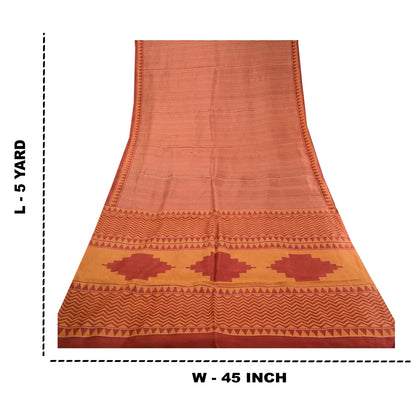 Sanskriti Vintage Sarees From India Red 100% Pure Silk Printed Sari Craft Sustainable Fabric
