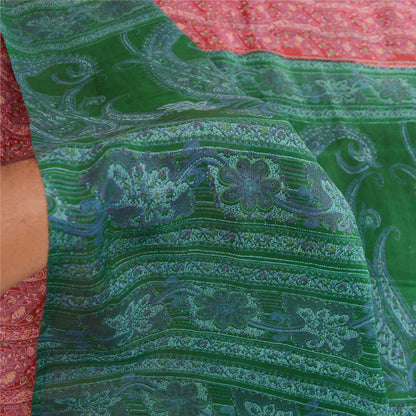 Sanskriti Vintage Sarees Pink Indian Pure Silk Printed Sari Floral Craft Sustainable Fabric
