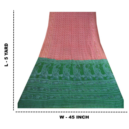 Sanskriti Vintage Sarees Pink Indian Pure Silk Printed Sari Floral Craft Sustainable Fabric