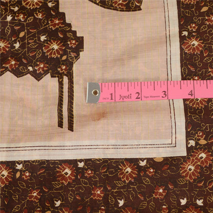 Sanskriti Vintage Sarees Brown 100% Pure Silk Printed Sari Soft 5yd Craft Sustainable Fabric