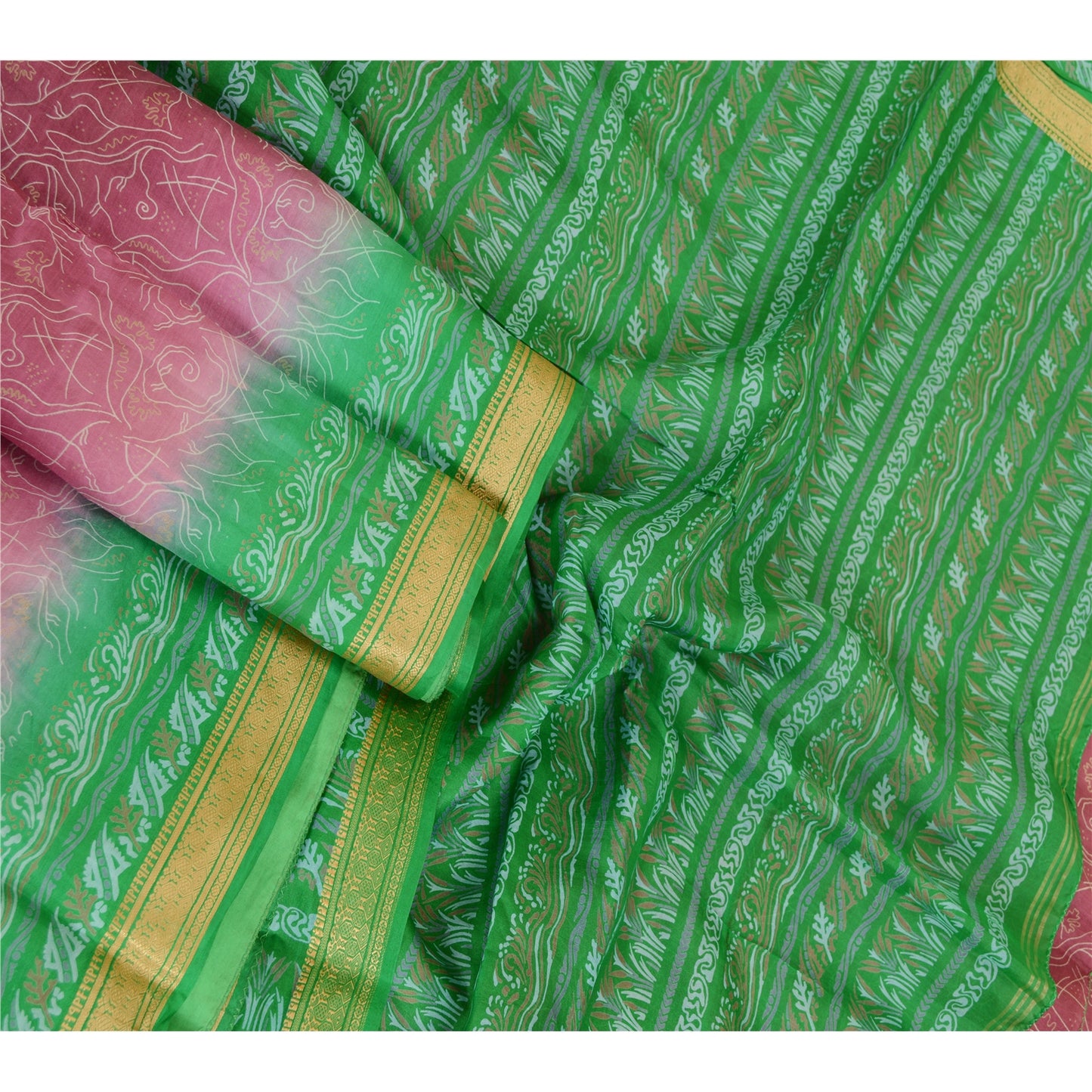 Sanskriti Vintage Sarees Purple Printed Pure Silk Sari Floral 5yd Craft Sustainable Fabric