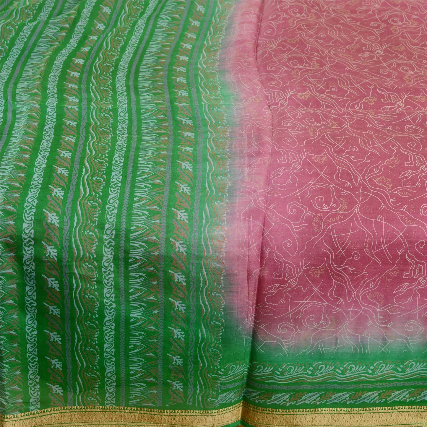 Sanskriti Vintage Sarees Purple Printed Pure Silk Sari Floral 5yd Craft Sustainable Fabric