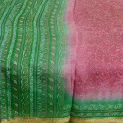 Sanskriti Vintage Sarees Purple Printed Pure Silk Sari Floral 5yd Craft Sustainable Fabric