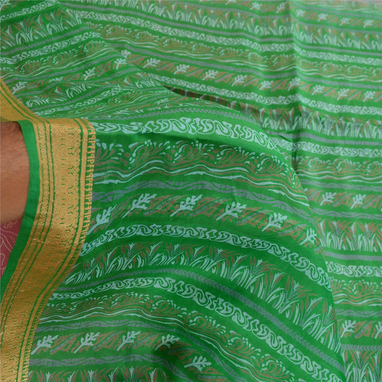 Sanskriti Vintage Sarees Purple Printed Pure Silk Sari Floral 5yd Craft Sustainable Fabric