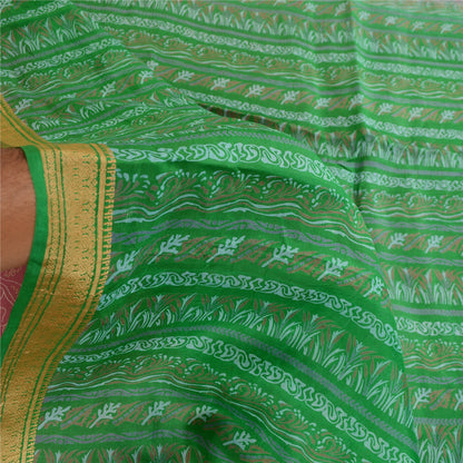 Sanskriti Vintage Sarees Purple Printed Pure Silk Sari Floral 5yd Craft Sustainable Fabric