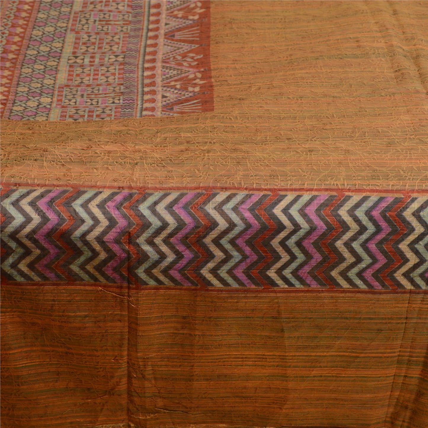 Sanskriti Vintage Sarees Brown 100% Pure Silk Printed Sari Floral Craft Sustainable Fabric