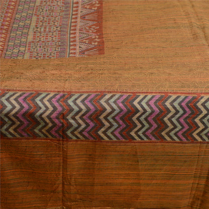 Sanskriti Vintage Sarees Brown 100% Pure Silk Printed Sari Floral Craft Sustainable Fabric