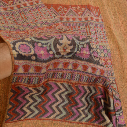 Sanskriti Vintage Sarees Brown 100% Pure Silk Printed Sari Floral Craft Sustainable Fabric