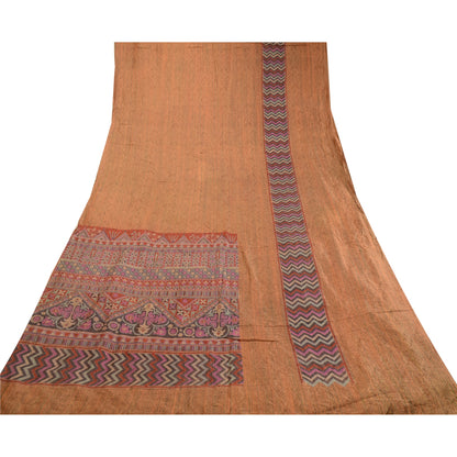 Sanskriti Vintage Sarees Brown 100% Pure Silk Printed Sari Floral Craft Sustainable Fabric