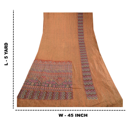 Sanskriti Vintage Sarees Brown 100% Pure Silk Printed Sari Floral Craft Sustainable Fabric